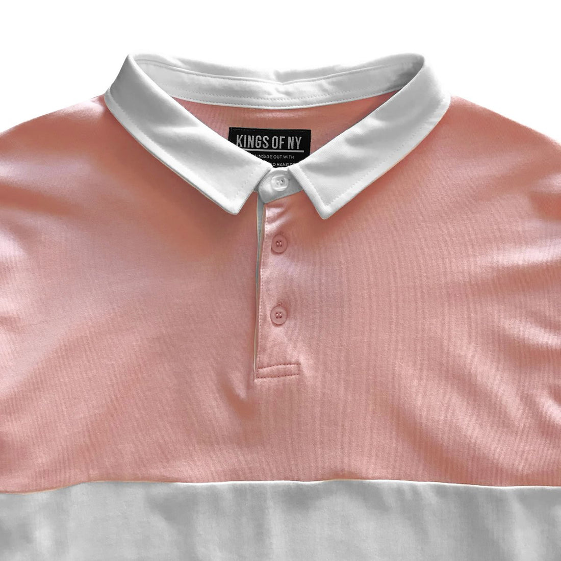 Men’s Dusty Pink Long Sleeve Striped Polo Rugby Shirt