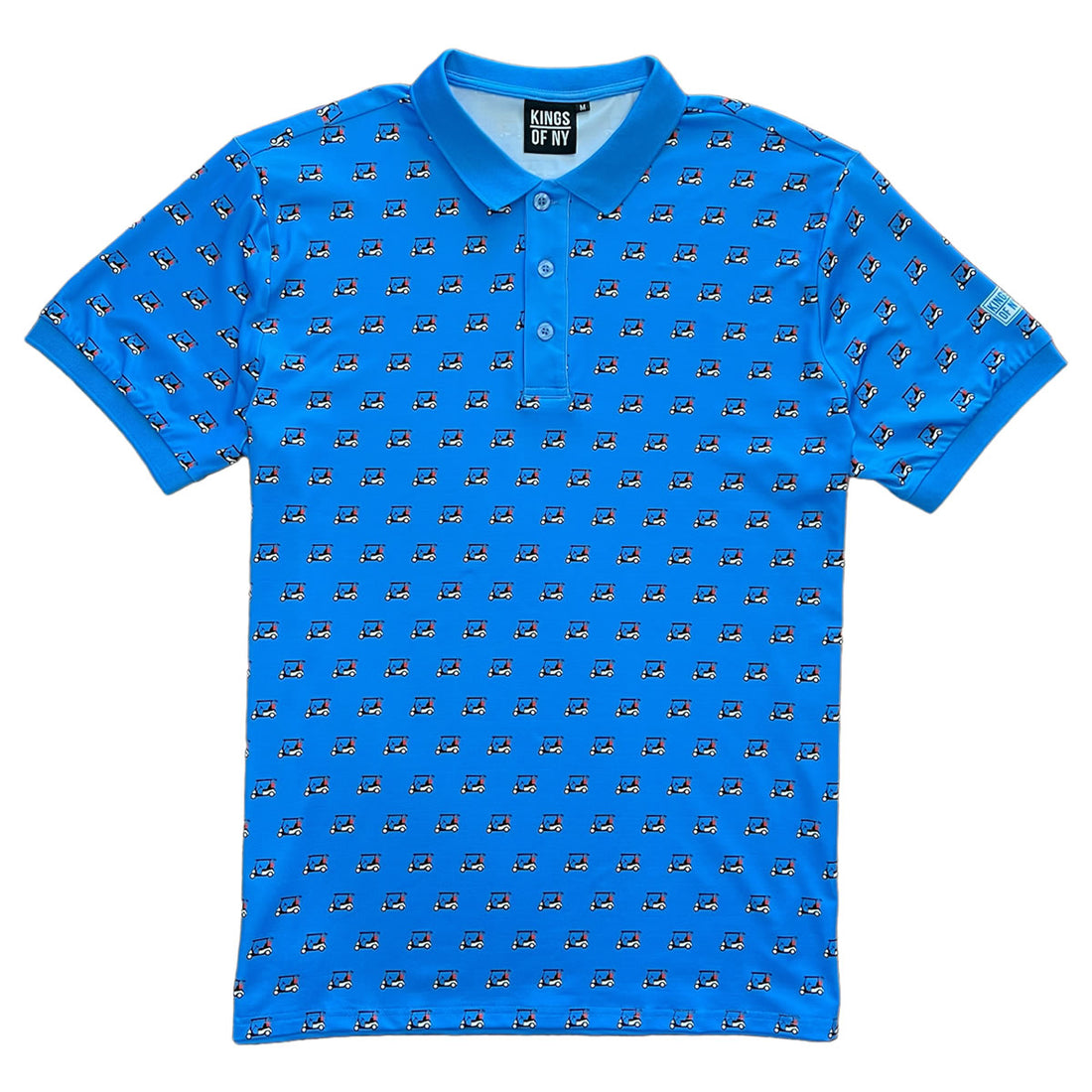 Blue Golf Cart Print Short Sleeve Men's Golf Polo Shirt