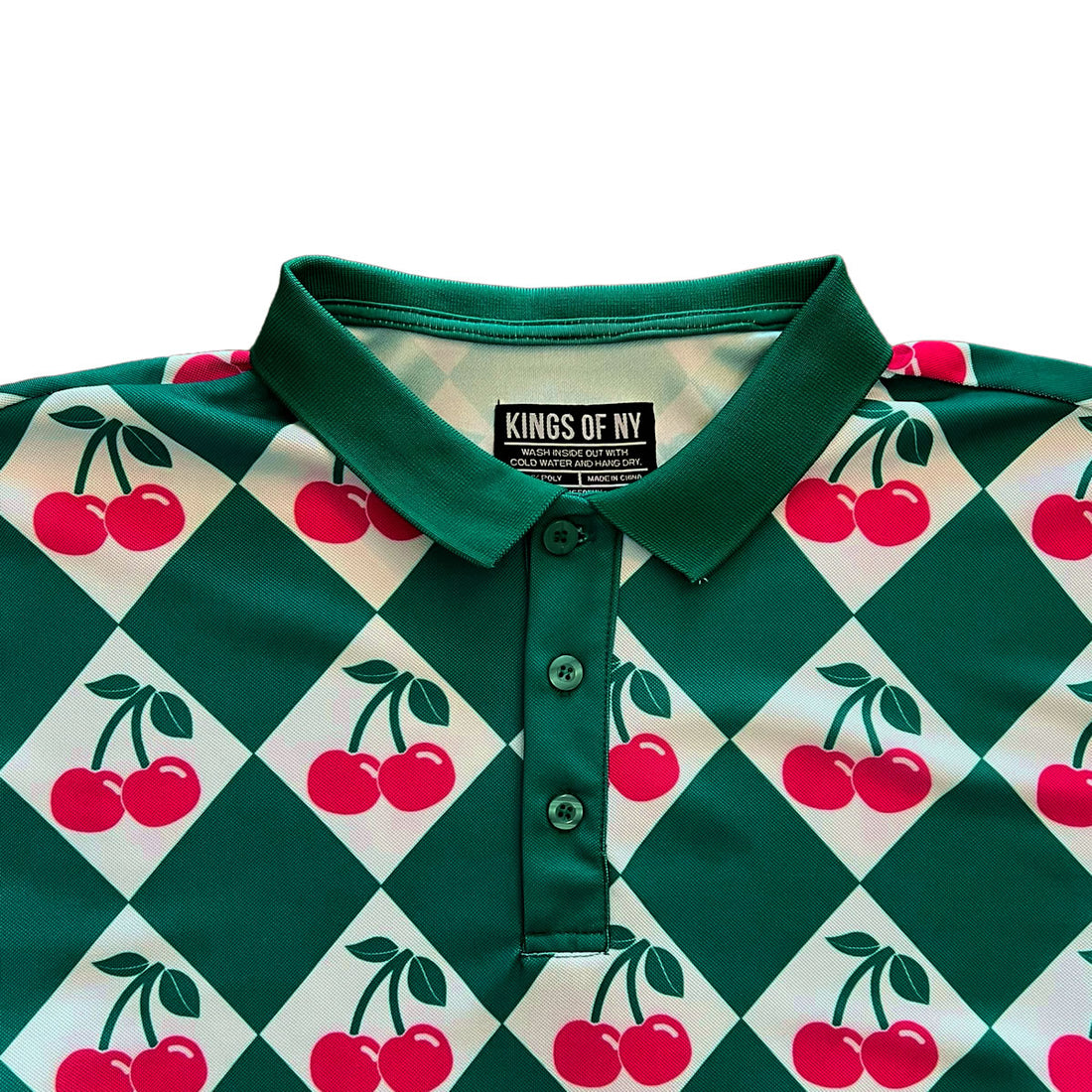 Green Cherry Diamond Checkered Men's Long Sleeve Golf Polo Shirt Brand