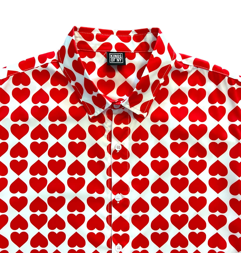 Valentines Day Heart Print Men’s Short Sleeve Button Down Shirt Brand