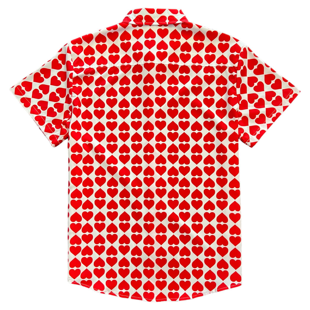 Valentines Day Red Heart Print Mens Golf Polo Shirt Back