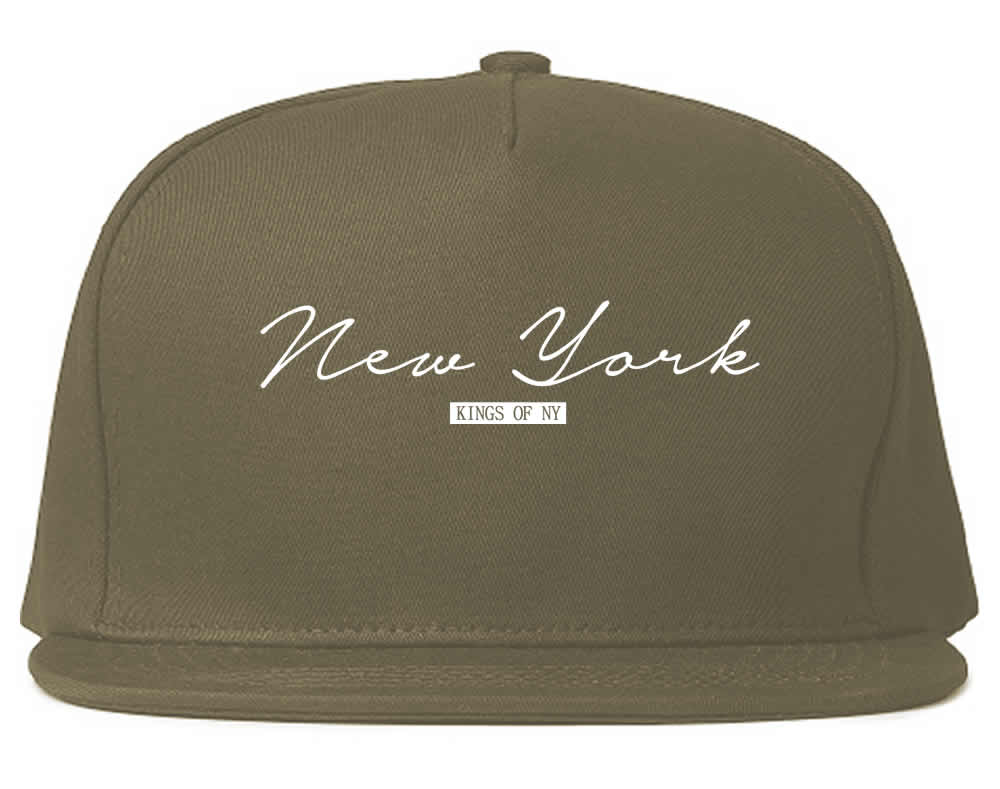 New York Script Typography Mens Snapback Hat Grey