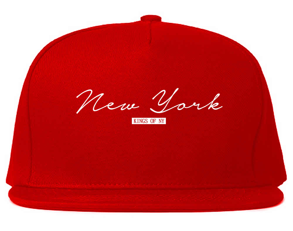New York Script Typography Mens Snapback Hat Red