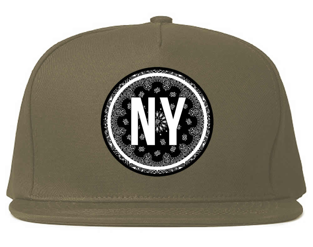 NY Bandana Paisley Print Mens Snapback Hat Grey