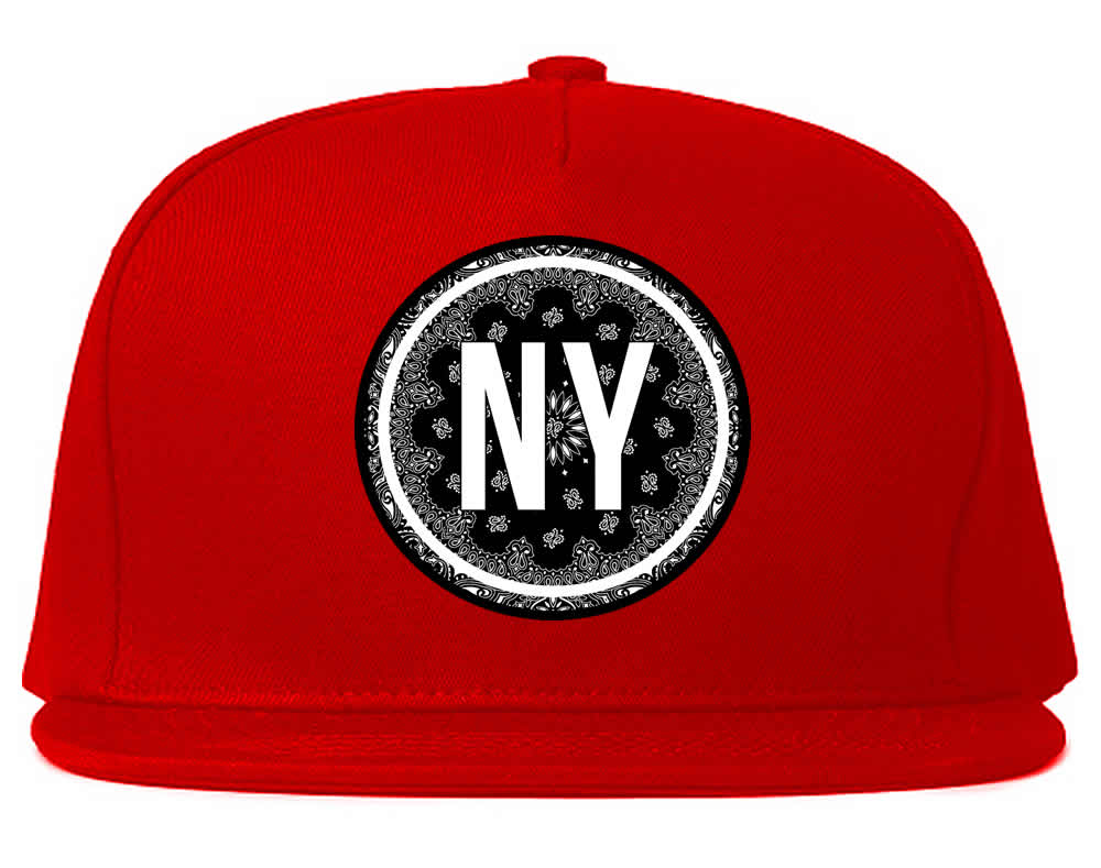 NY Bandana Paisley Print Mens Snapback Hat Red