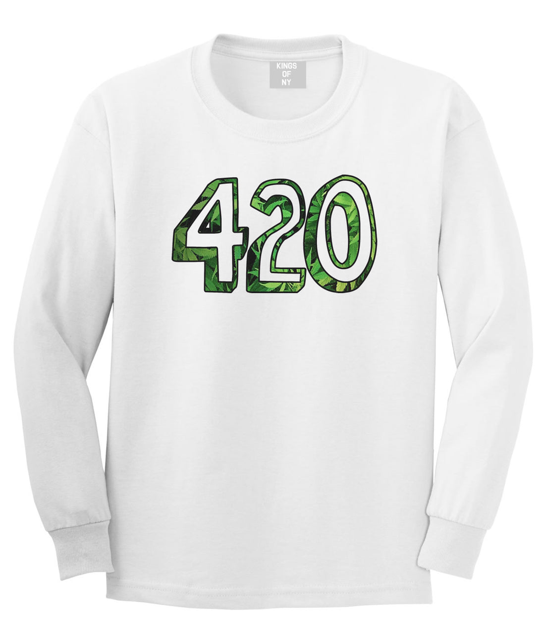  420 Weed Marijuana Print Boys Kids Long Sleeve T-Shirt in White by Kings Of NY