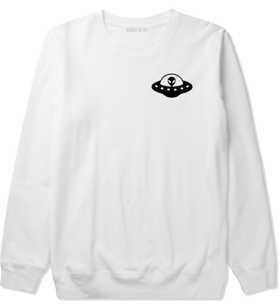 Alien Spaceship Chest Mens White Crewneck Sweatshirt by Kings Of NY
