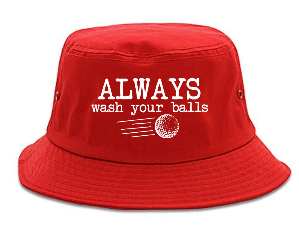 Always Wash Your Balls Funny Golf Mens Bucket Hat Red