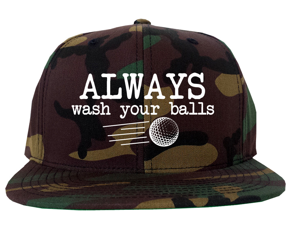 Always Wash Your Balls Funny Golf Mens Snapback Hat Army Camo