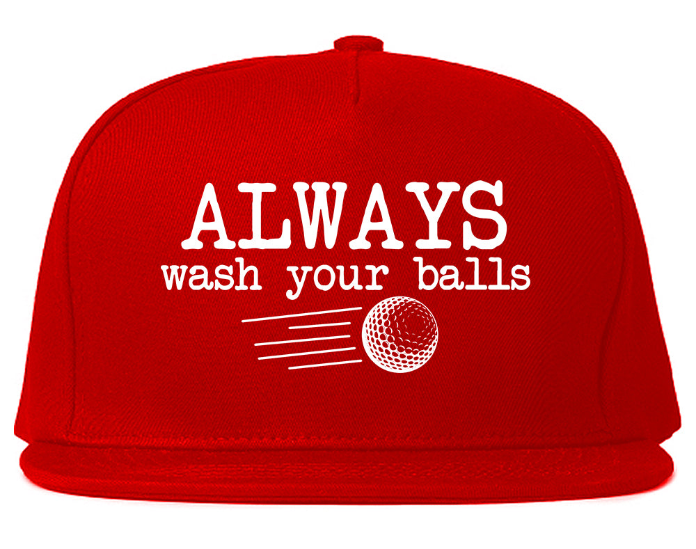 Always Wash Your Balls Funny Golf Mens Snapback Hat Red