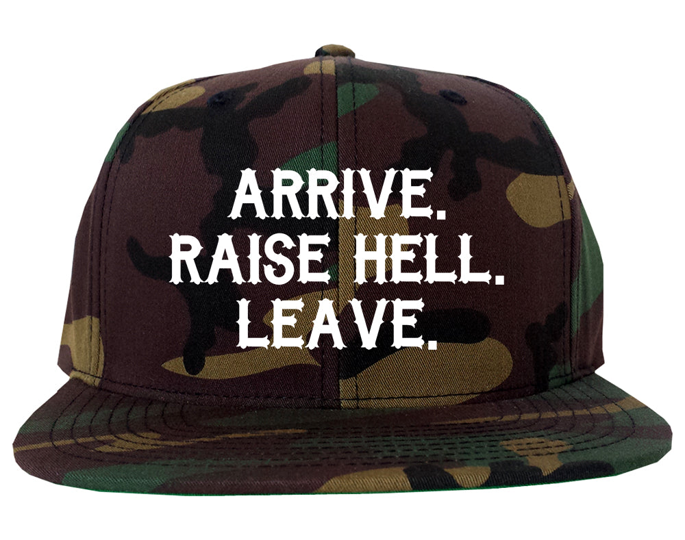 Arrive Raise Hell Leave Mens Snapback Hat Army Camo