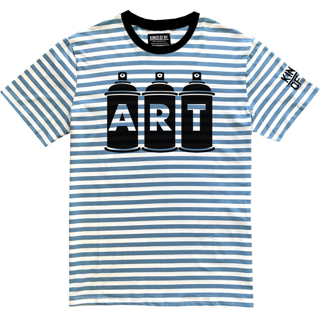Blue Art Spray Can Graffiti Striped T-Shirt