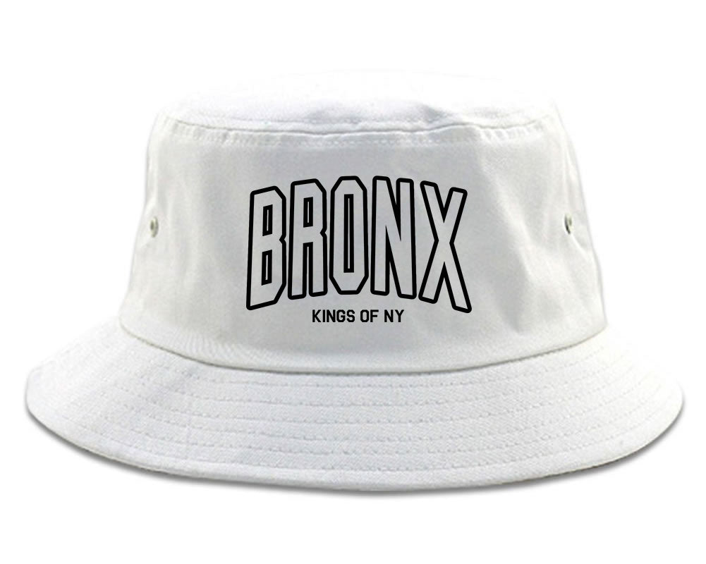 BRONX College Outline Mens Bucket Hat White