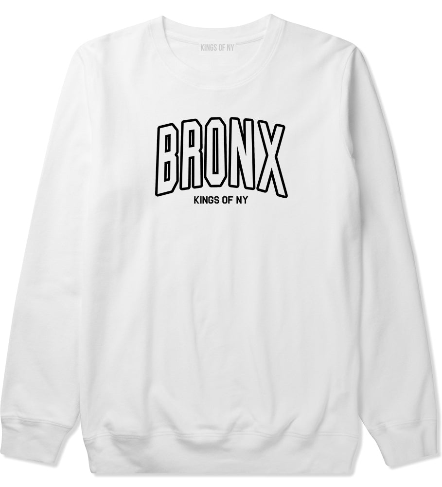 BRONX College Outline Mens Crewneck Sweatshirt White by Kings Of NY