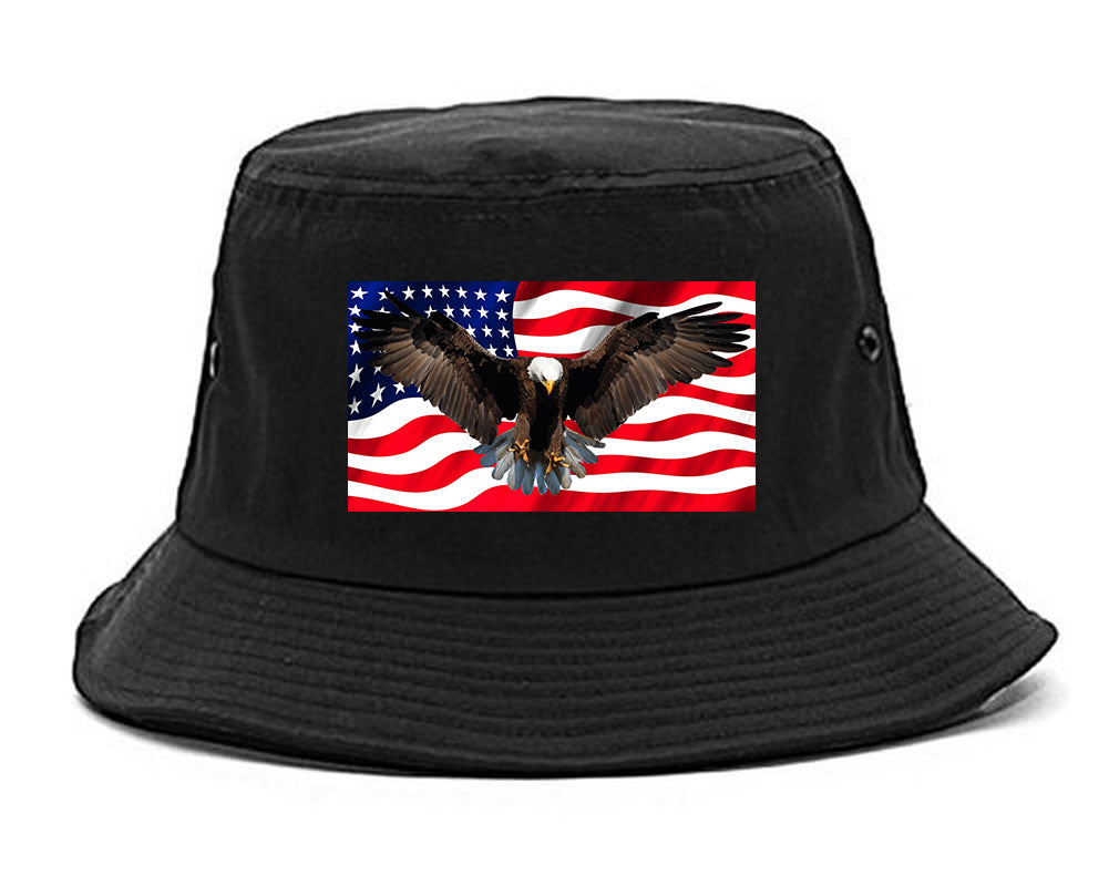 Bald Eagle American Flag Bucket Hat Black