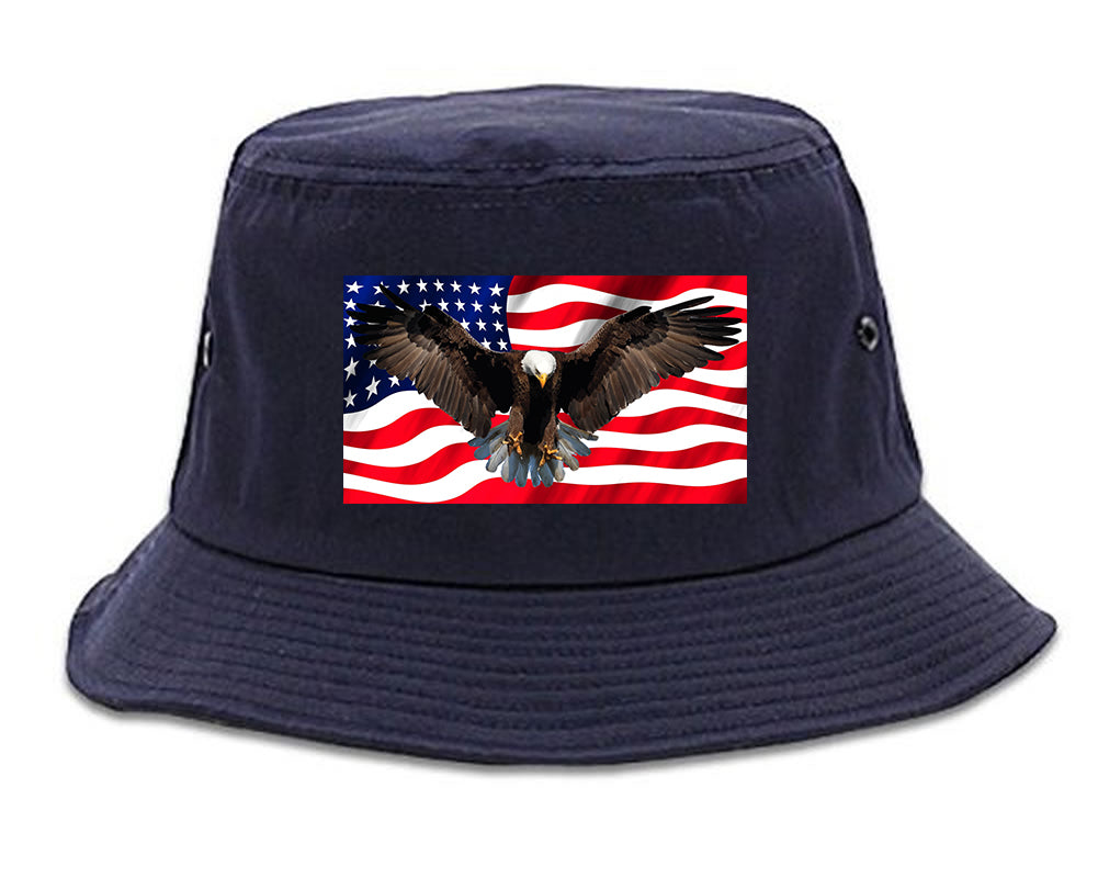 Bald Eagle American Flag Bucket Hat Blue