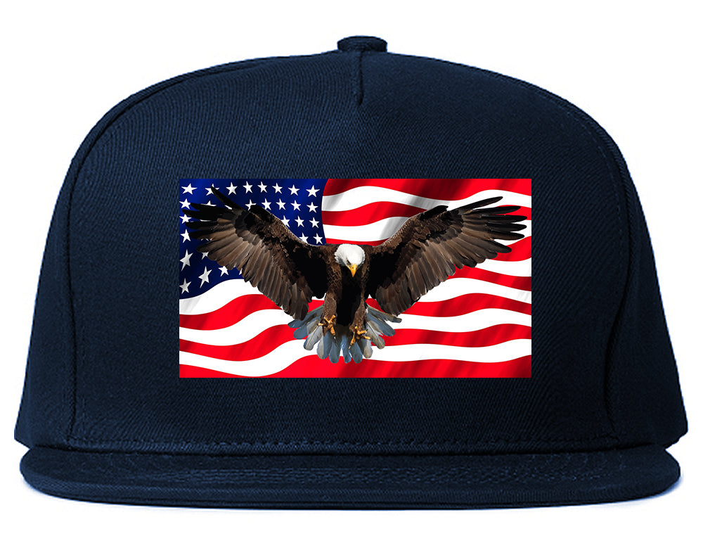 Bald Eagle American Flag Snapback Hat Blue