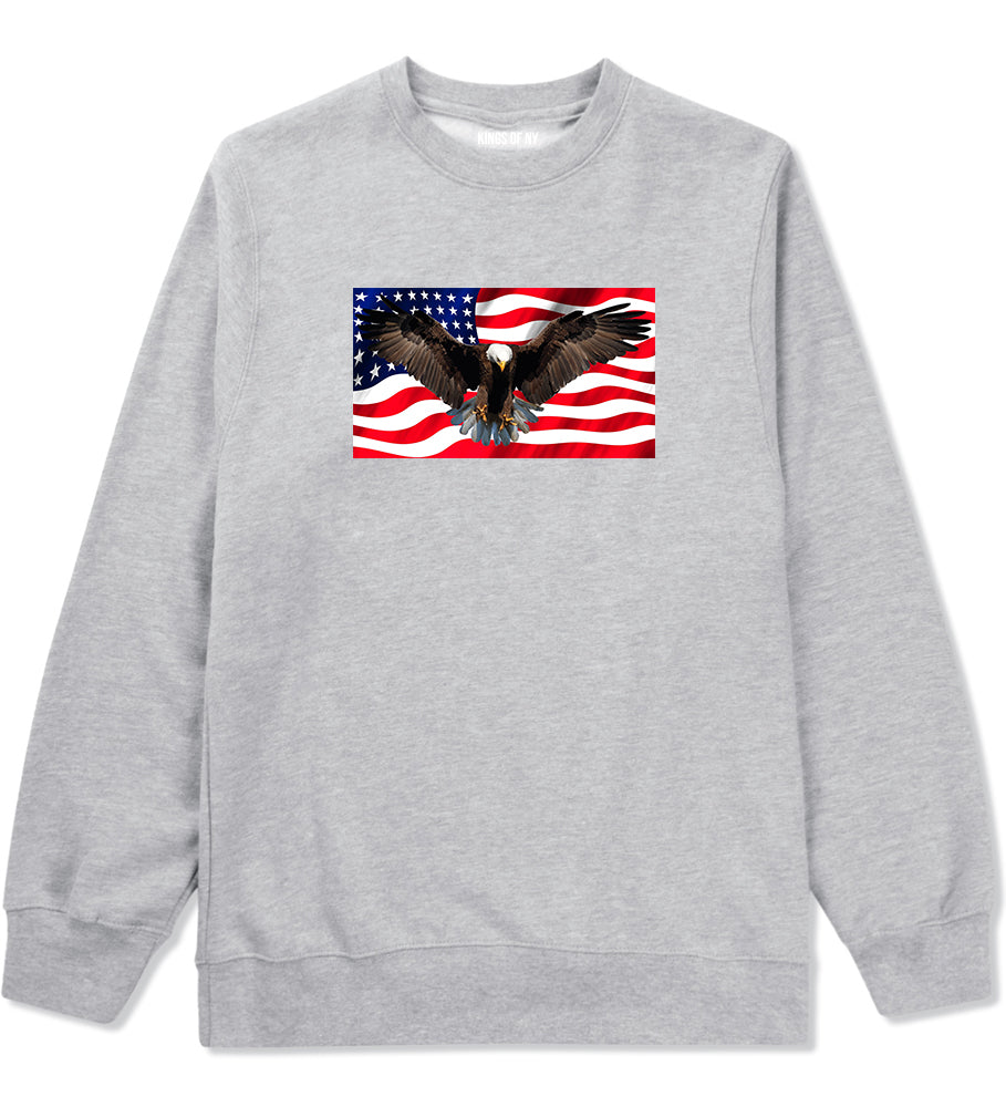 Bald Eagle American Flag Grey Crewneck Sweatshirt by Kings Of NY