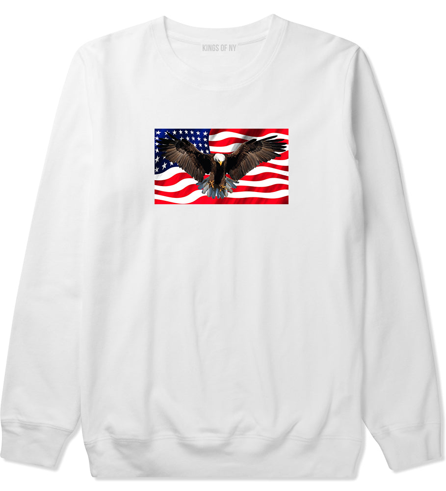 Bald Eagle American Flag White Crewneck Sweatshirt by Kings Of NY