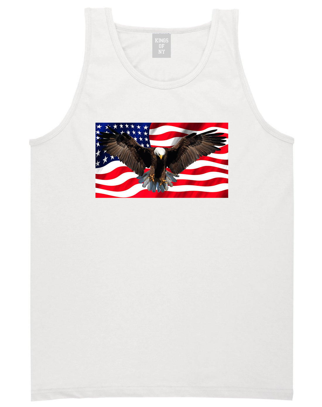 Bald Eagle American Flag White Tank Top Shirt by Kings Of NY