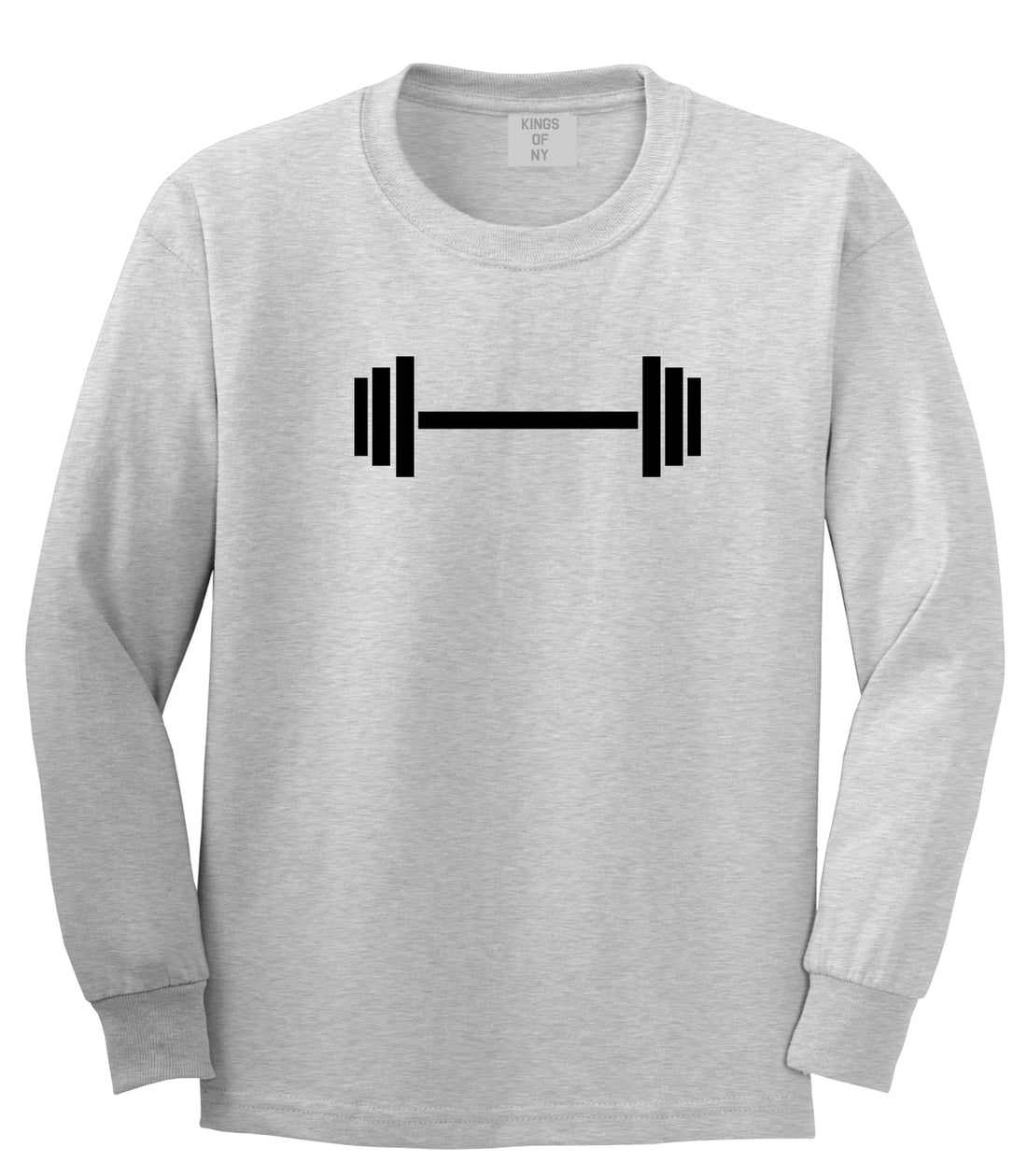 Barbell Workout Gym Grey Long Sleeve T-Shirt by Kings Of NY