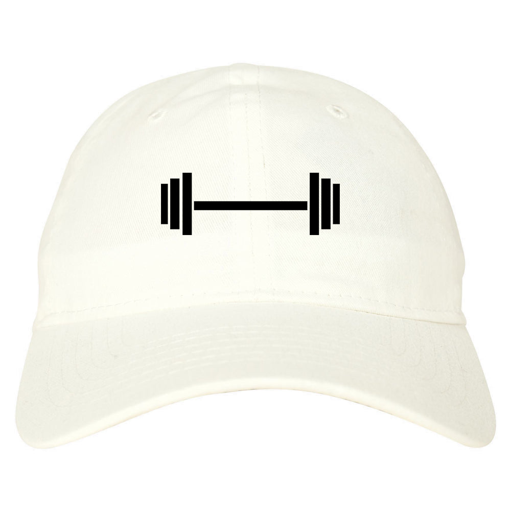 Barbell Workout Gym Dad Hat Baseball Cap White