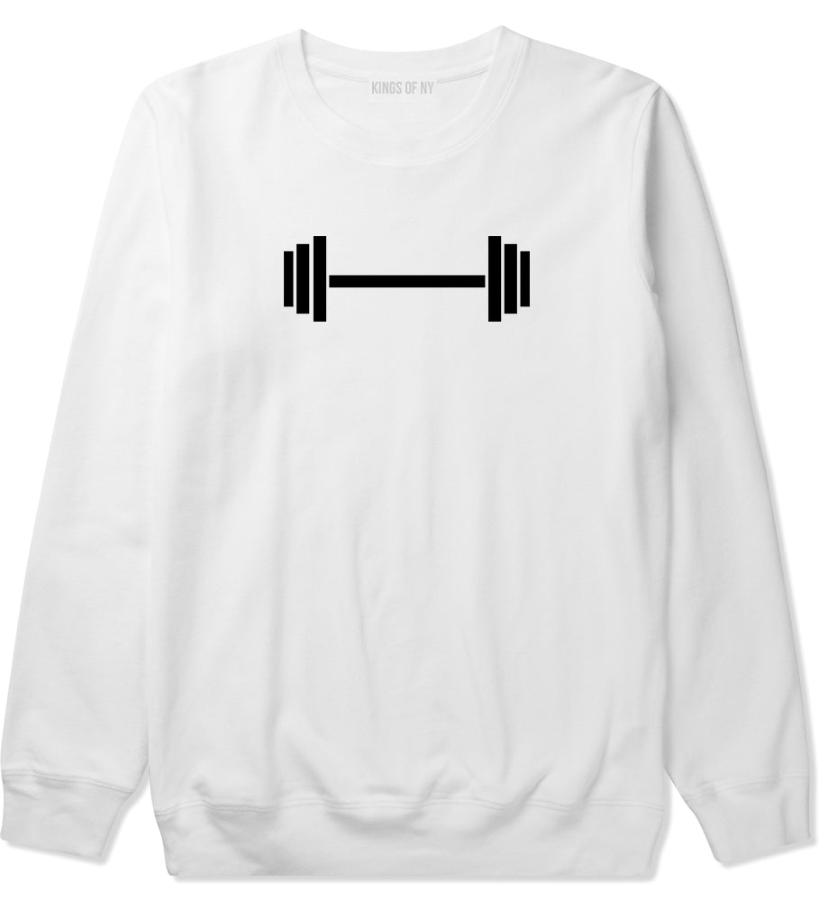 Barbell Workout Gym White Crewneck Sweatshirt by Kings Of NY