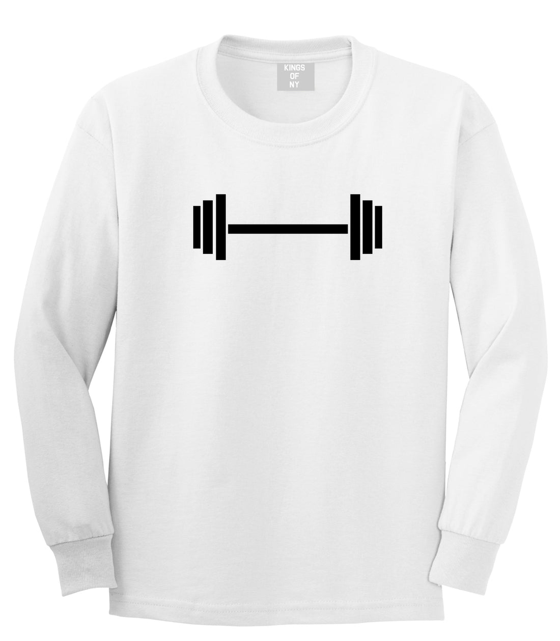 Barbell Workout Gym White Long Sleeve T-Shirt by Kings Of NY