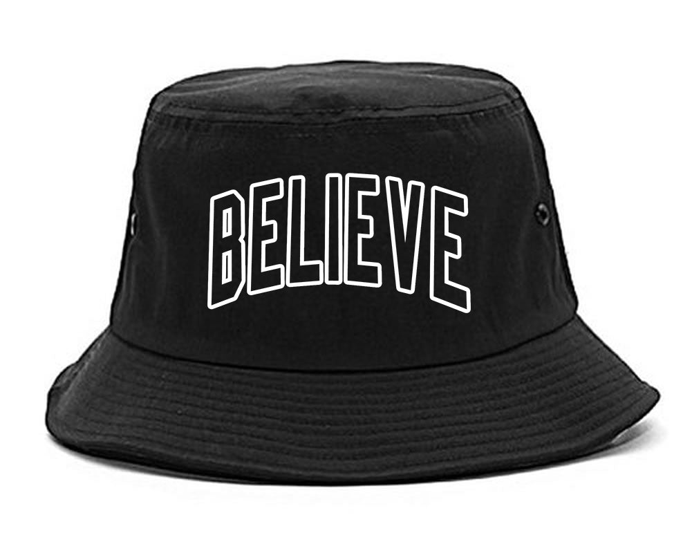Believe Outline Mens Bucket Hat Black