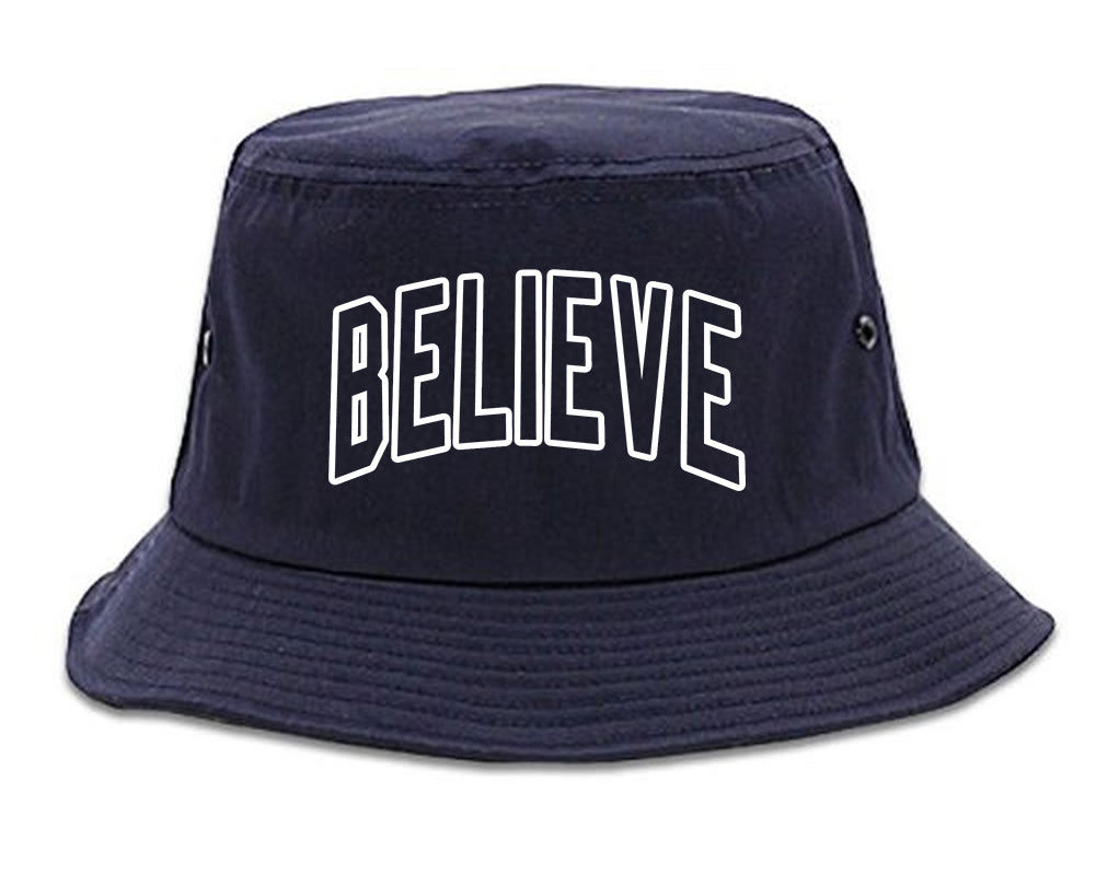 Believe Outline Mens Bucket Hat Navy Blue
