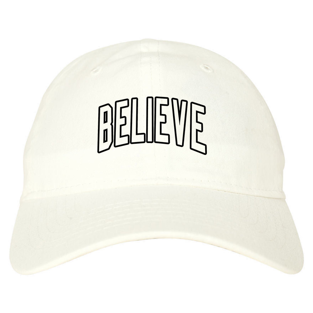 Believe Outline Mens Dad Hat Baseball Cap White