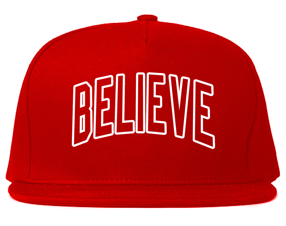 Believe Outline Mens Snapback Hat Red