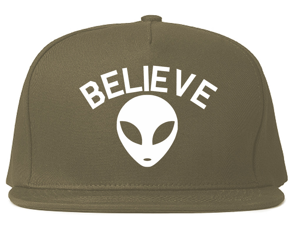 Believe Alien Snapback Hat Grey