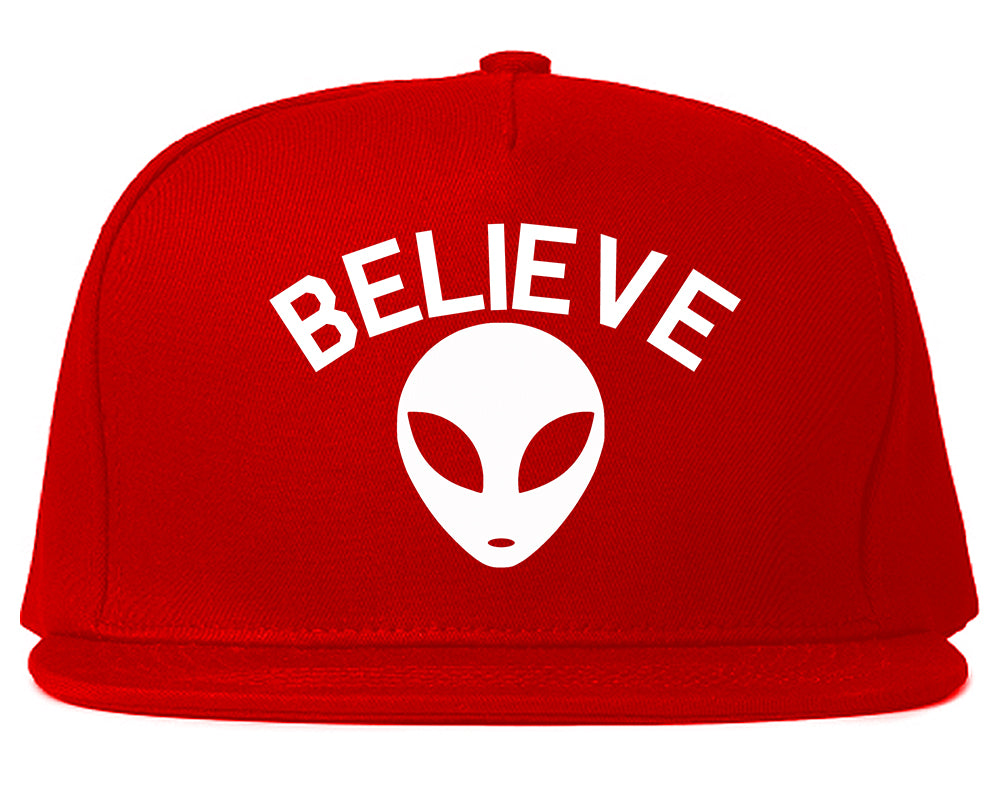 Believe Alien Snapback Hat Red