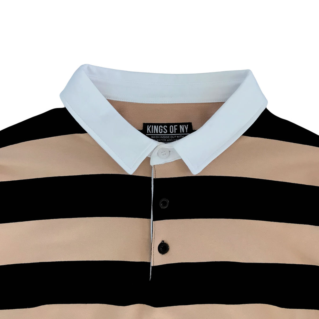 Black And Beige Striped Mens Long Sleeve Rugby Shirt Detail