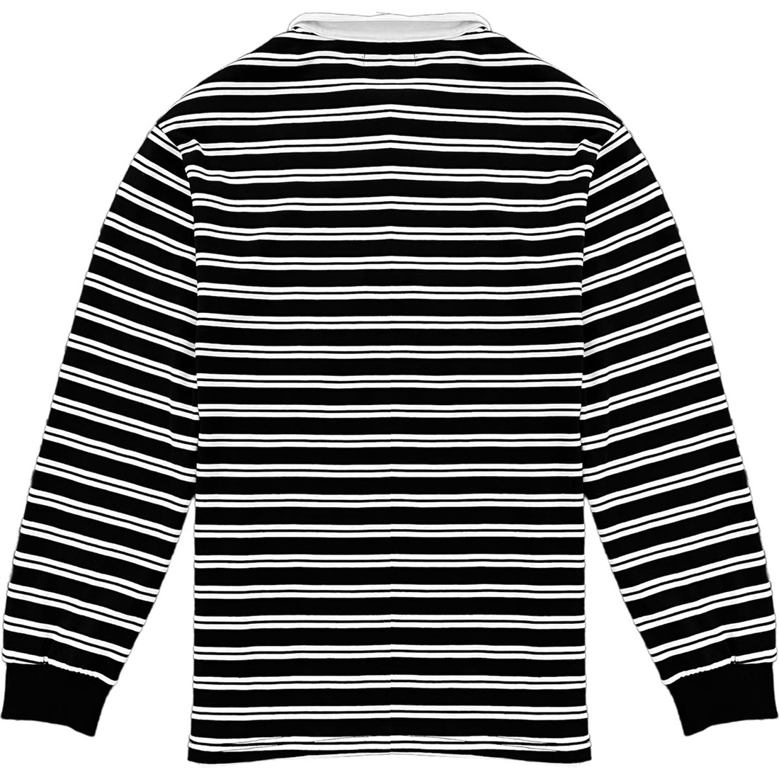 Black And White Double Striped Mens Long Sleeve Rugby Shirt
