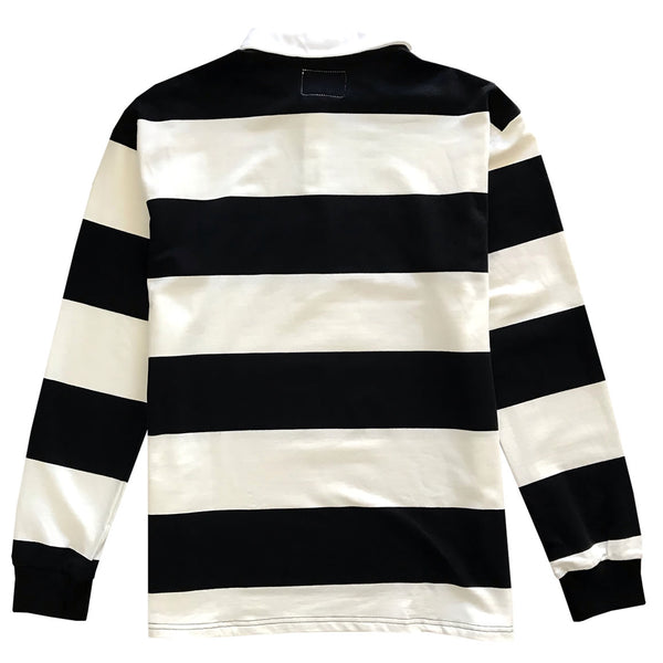 Black and White Comfortable Stretch Striped Mens Rugby Shirt KINGS OF NY
