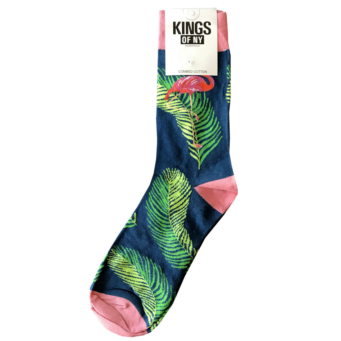 Blue Tropical Pink Flamingo Mens Cotton Socks by KINGS OF NY