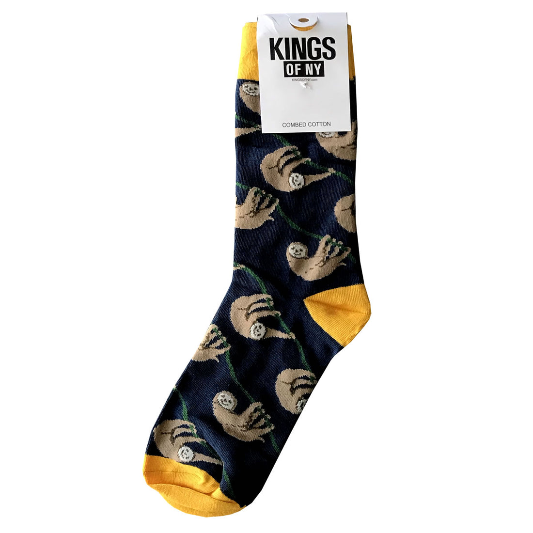 Blue Yellow Sloth Animal Mens Cotton Socks by KINGS OF NY