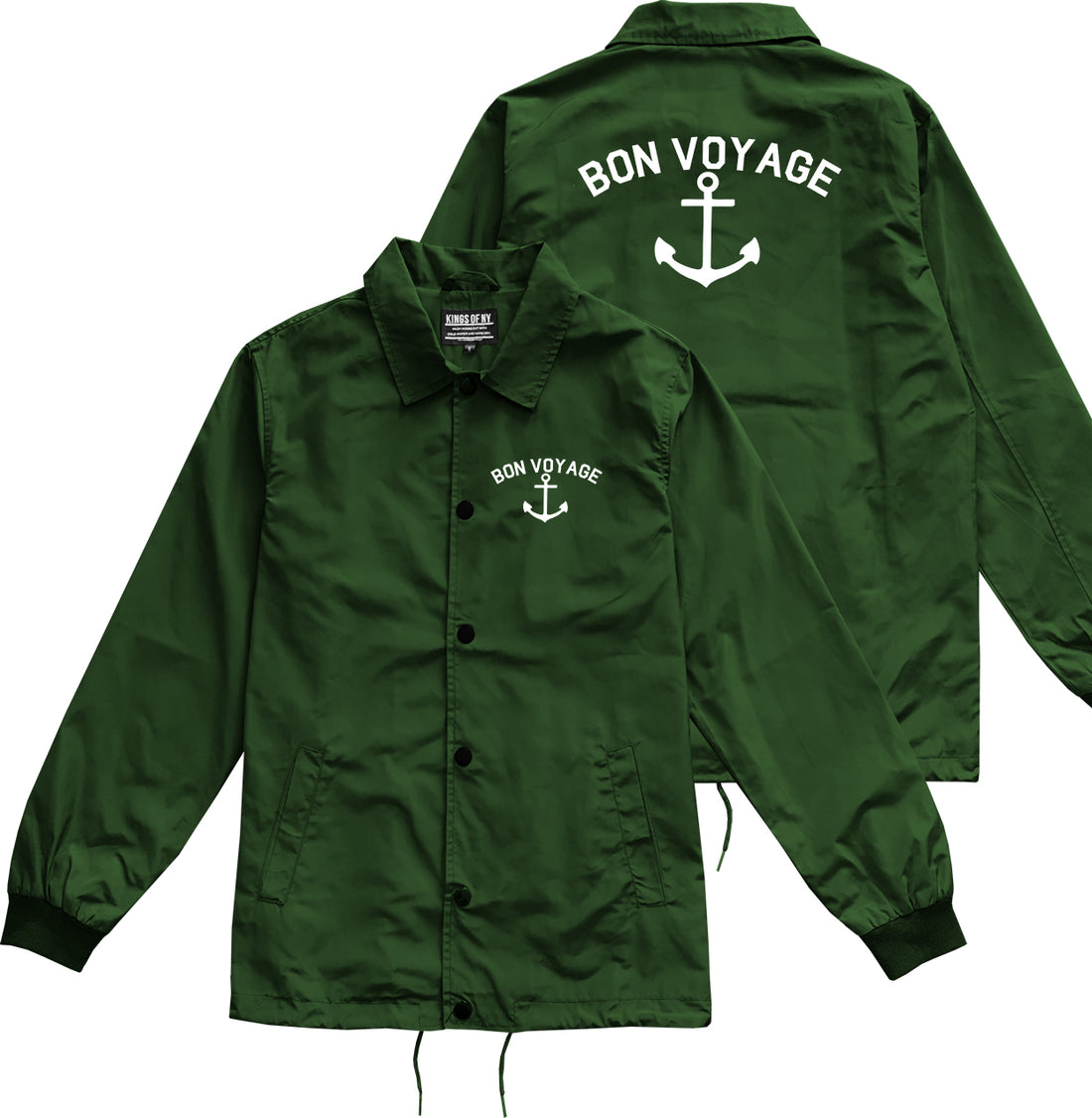 Bon Voyage Anchor Boat Mens Coaches Jacket Green