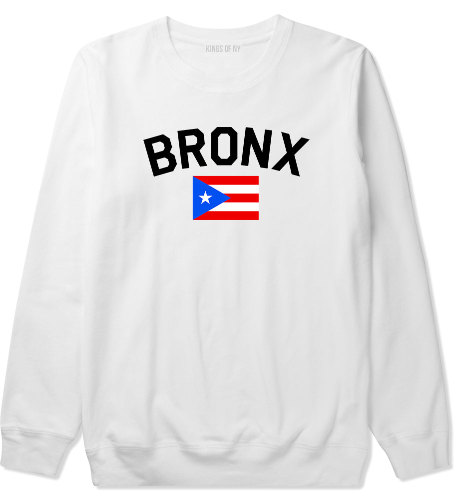 Bronx Puerto Rico Flag Mens Crewneck Sweatshirt White