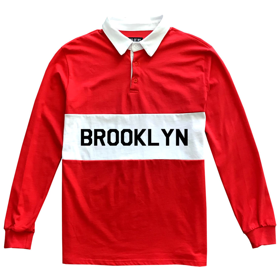 Red Brooklyn New York Striped Mens Long Sleeve Rugby Shirt