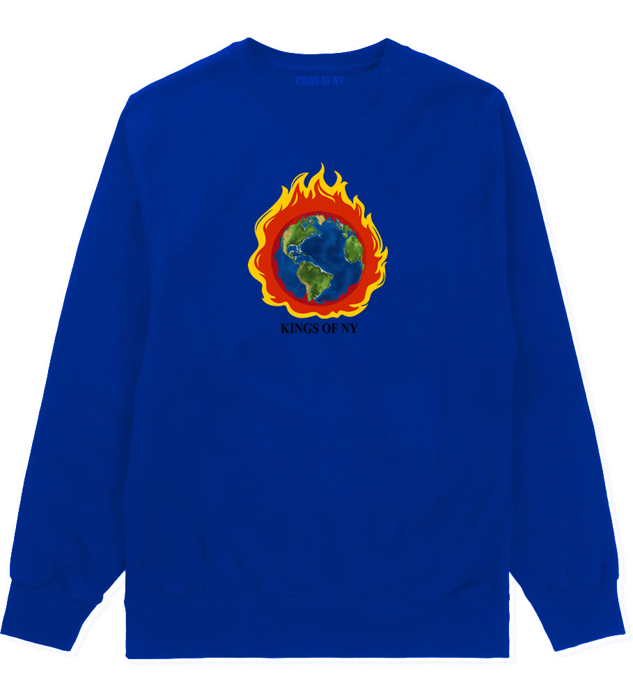 Burning Earth Mens Crewneck Sweatshirt Royal Blue