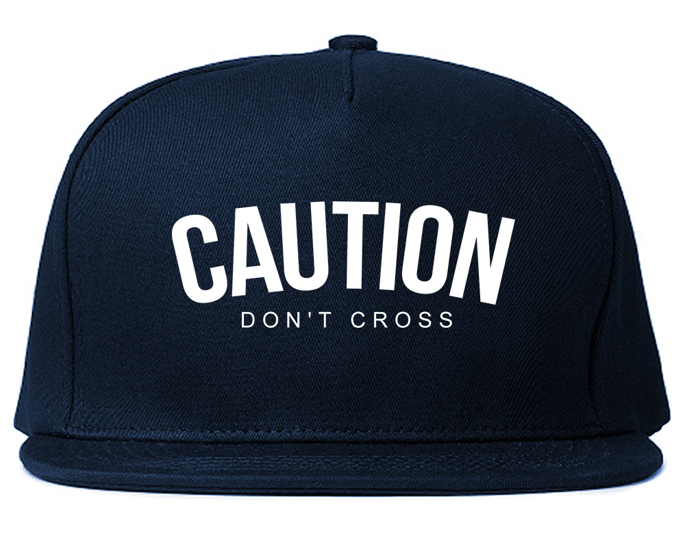 Caution Dont Cross Mens Snapback Hat Navy Blue