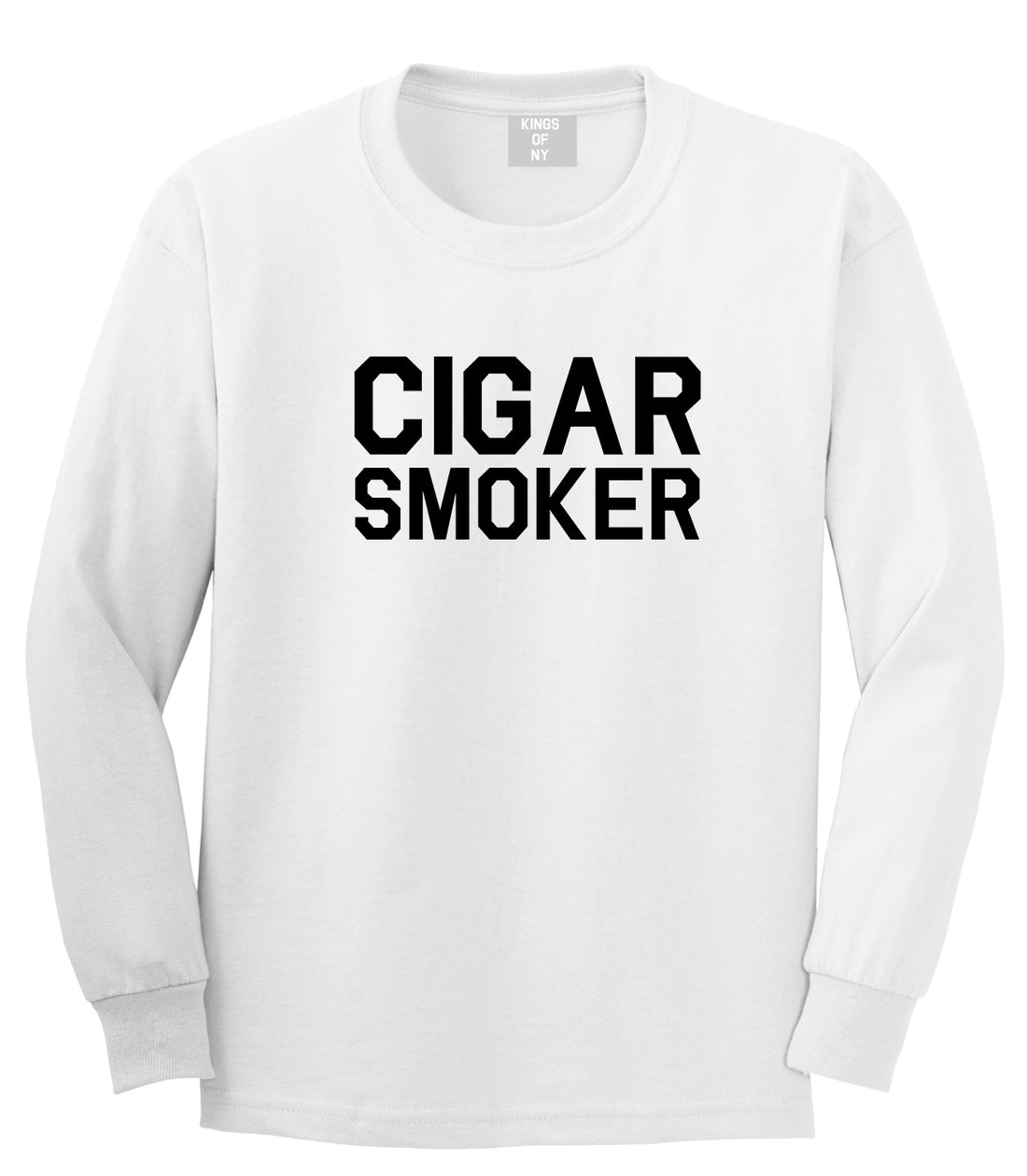 Cigar Smoker White Long Sleeve T-Shirt by Kings Of NY
