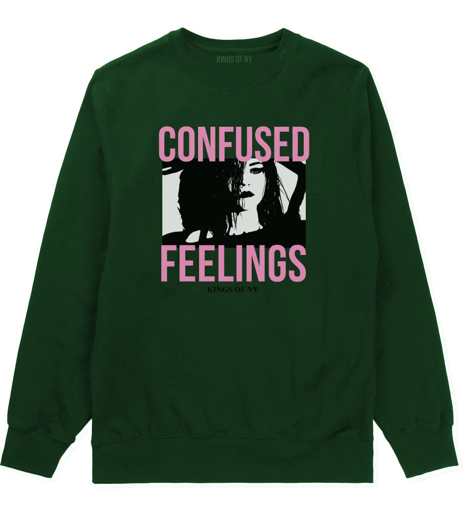 Confused Feelings Mens Crewneck Sweatshirt Forest Green By Kings Of NY