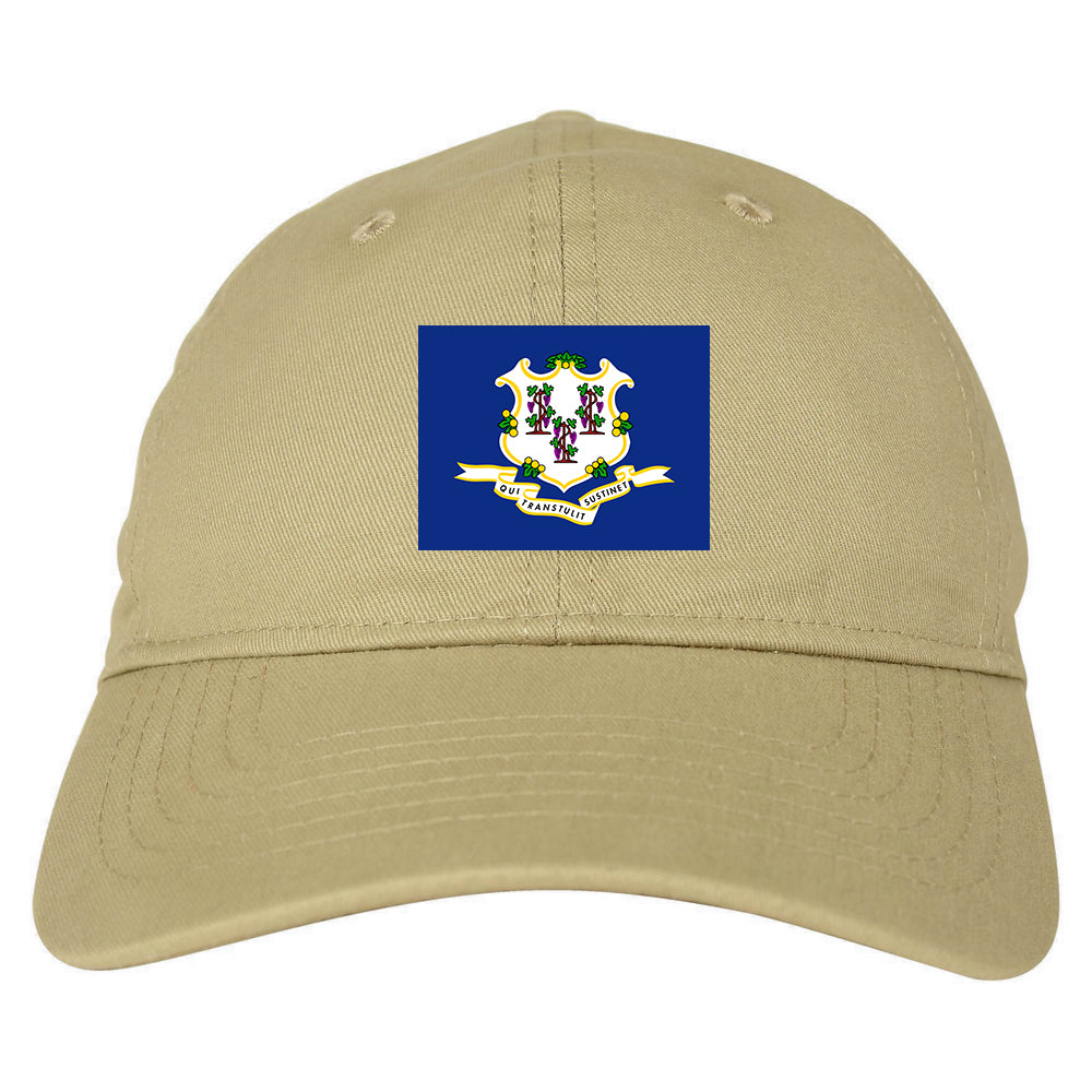 Connecticut State Flag CT Chest Mens Dad Hat Tan