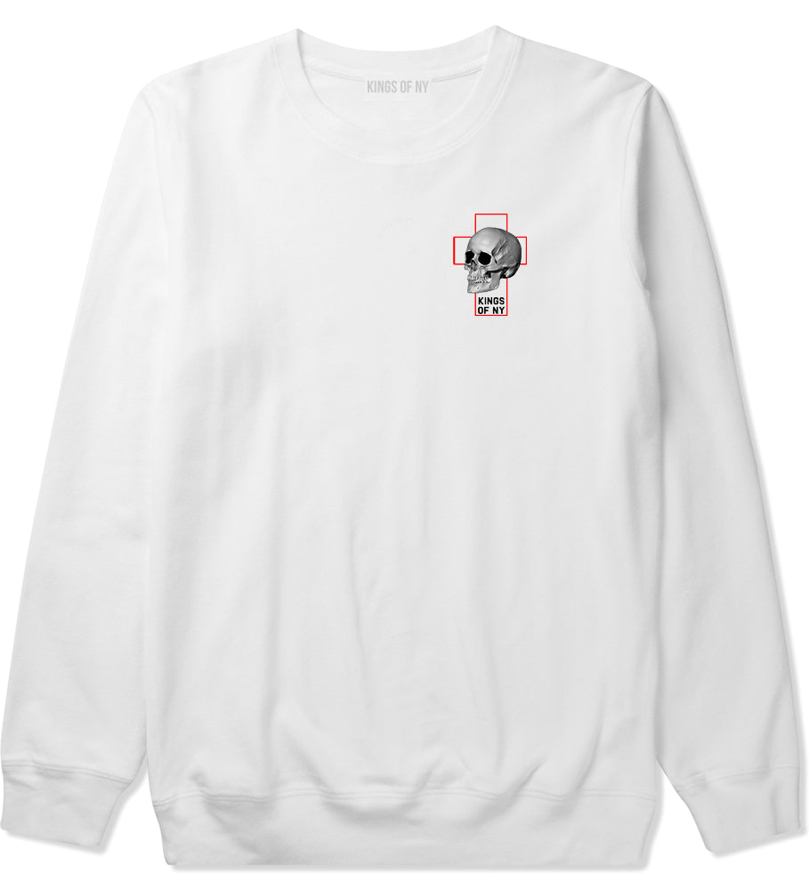 Cross And Skull Chest Mens Crewneck Sweatshirt White by Kings Of NY