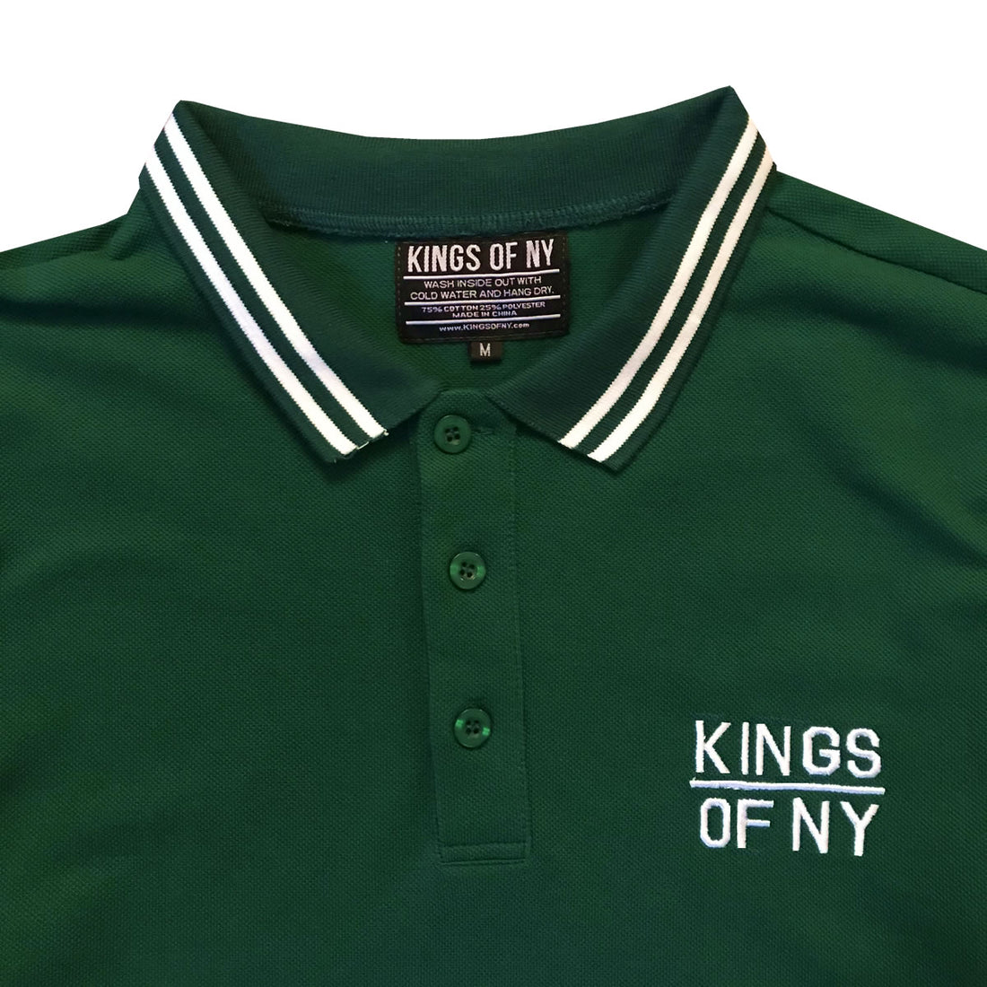 Dark Green Classic Tipped Pique Mens Long Sleeve Polo Shirt Detail