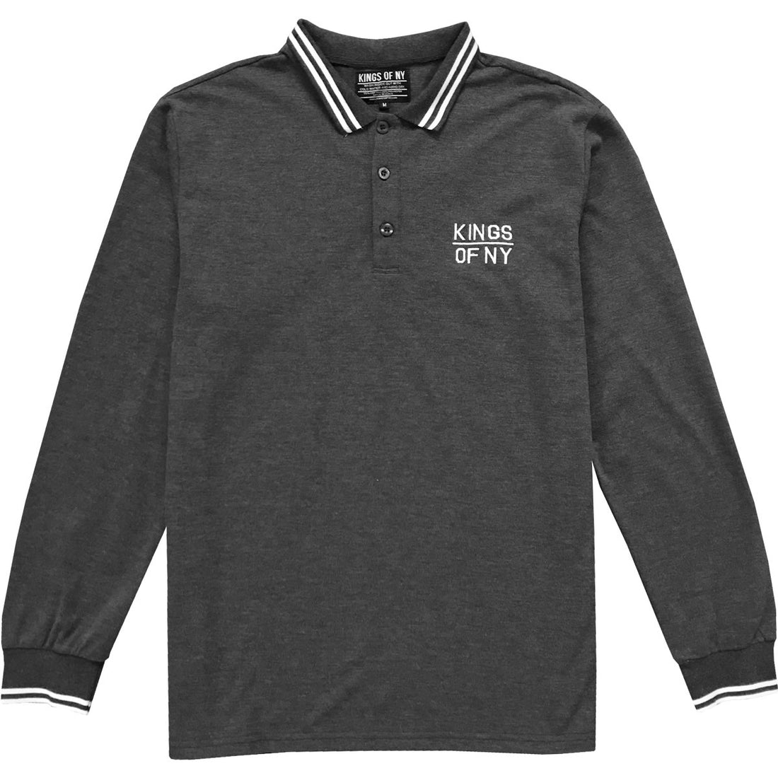 Dark Grey Logo Classic Pique Long Sleeve Polo Shirt